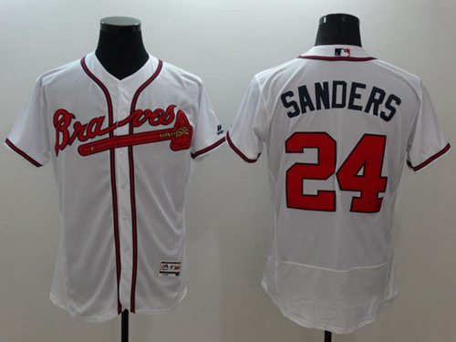 Braves #24 Deion Sanders White Flexbase Authentic Collection Stitched MLB Jersey - Click Image to Close